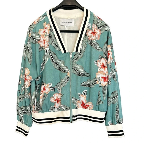 Cupcakes and Cashmere floral lined bomber deep V  neck S excellent condition - Picture 3 of 8